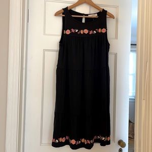 NEW black Loft swing dress with embroidered floral details